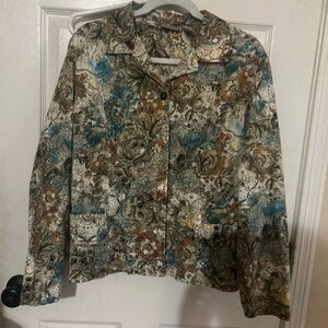 Chico's Blue and Brown Floral Blazer